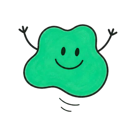 Der grüne Blob hüpft fröhlich