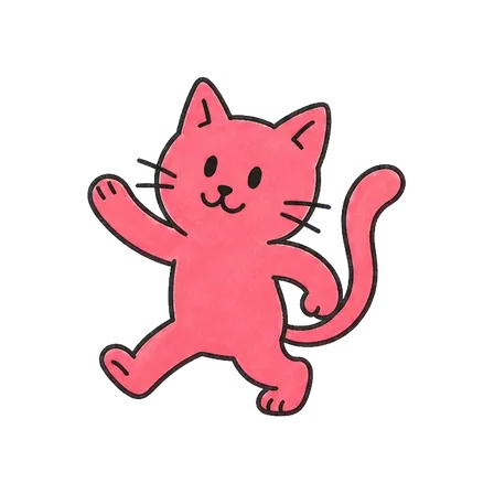 Die pinke Katze winkt